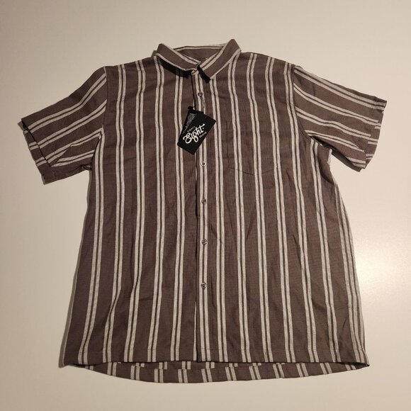 Eighty Eight Brand Short Sleeve Button Up Shirt Brown White Striped Mens XL NEW - Picture 2 of 11